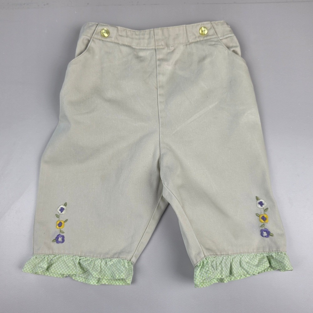 Unbranded Capris Pants Kids 18MOS Tan Floral Embroidery Ruffle Hem RN‎ 73613